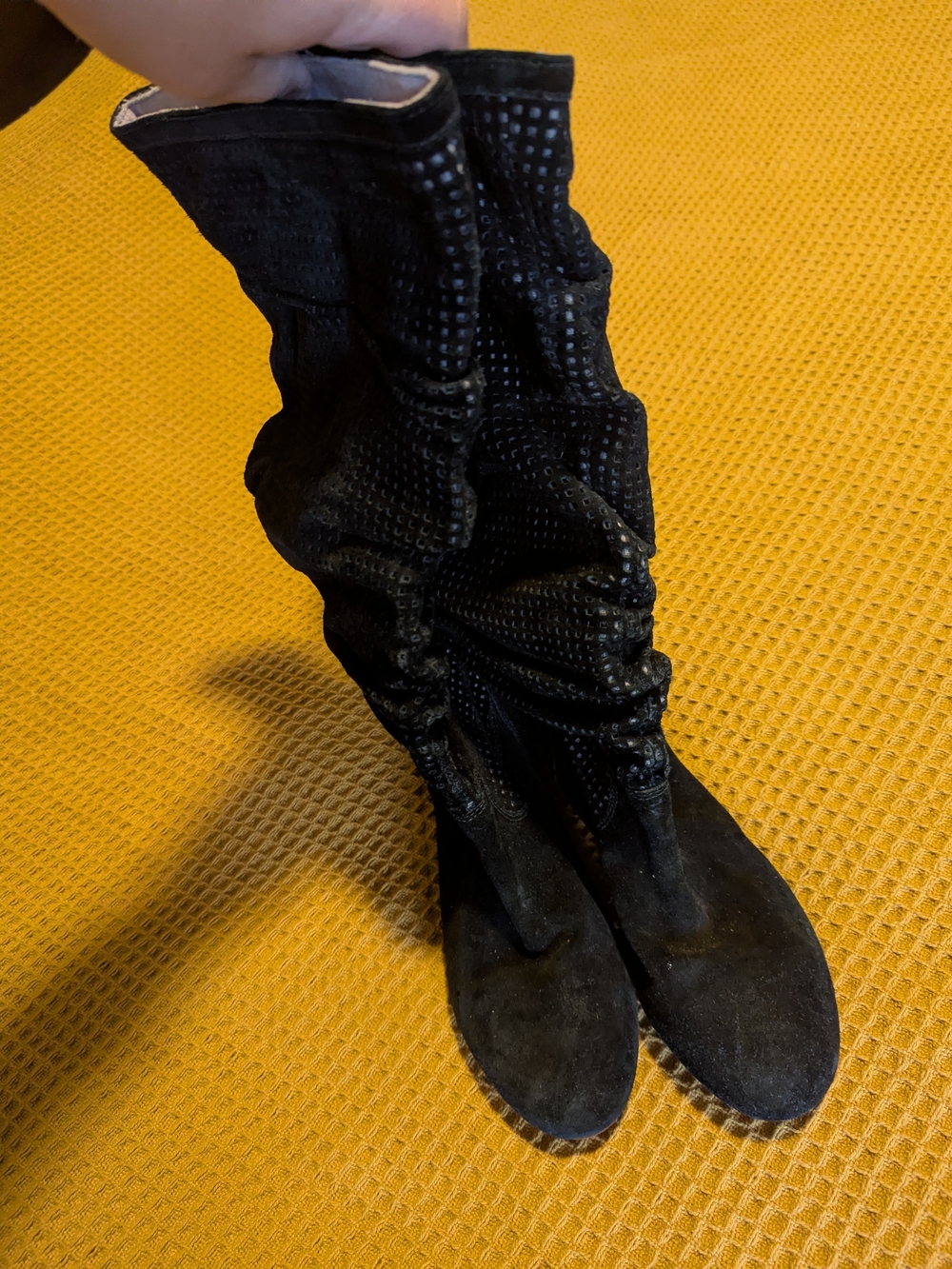 UGG Black Suede Slouch Knee-High Boots Damaged, 8.5